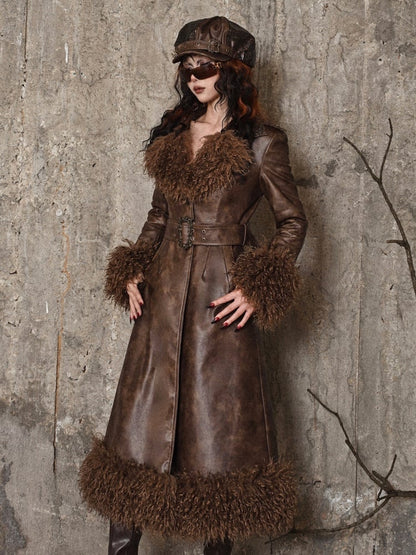 Brown Vintage Mailard Winter Padded Coat Leather Fabric