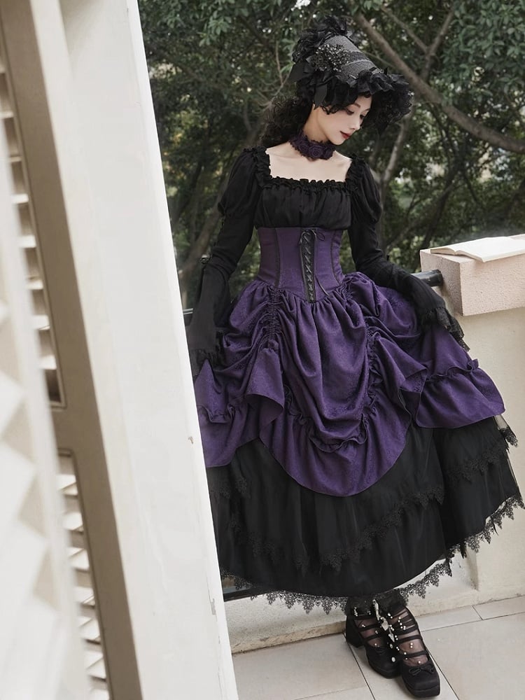 Waist Drawstring Purple Bust Gothic Boned Skirt High Lolita Under
