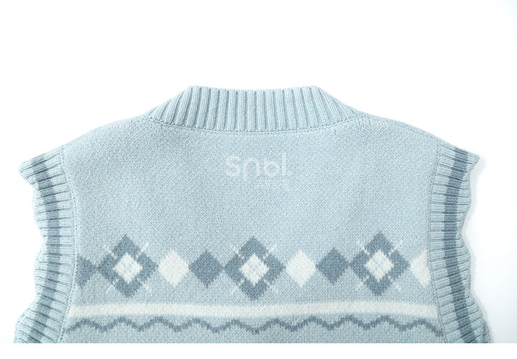 Blue Teddy Bears Pattern Scalloped Edge Trim Vest