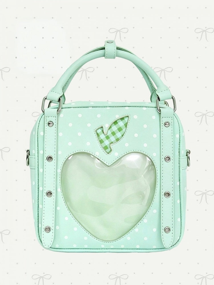 Green Polka Dot Ita Crossbody Bag with Dual Clear Windows - DRDR