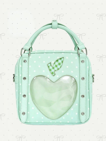 Green Polka Dot Ita Crossbody Bag with Dual Clear Windows - DRDR