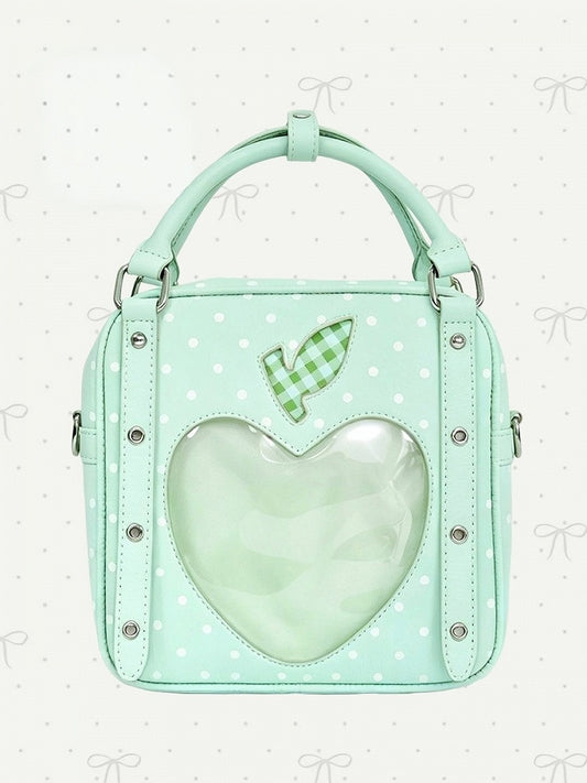 Green Polka Dot Ita Crossbody Bag with Dual Clear Windows - DRDR