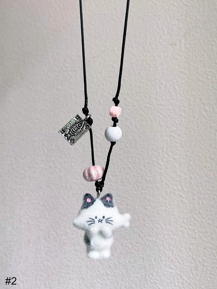 Collier Perles Pendentif Chat - Kiwi Store