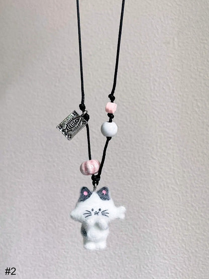 Collier Perles Pendentif Chat - Kiwi Store