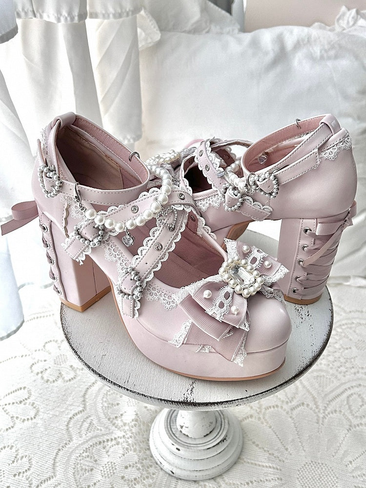 Pink Platform Mary Janes with Crystal Detail - Sheep Puff
