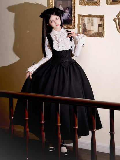 Black Elegant Ruffle Trimming Under Bust Lolita Dress