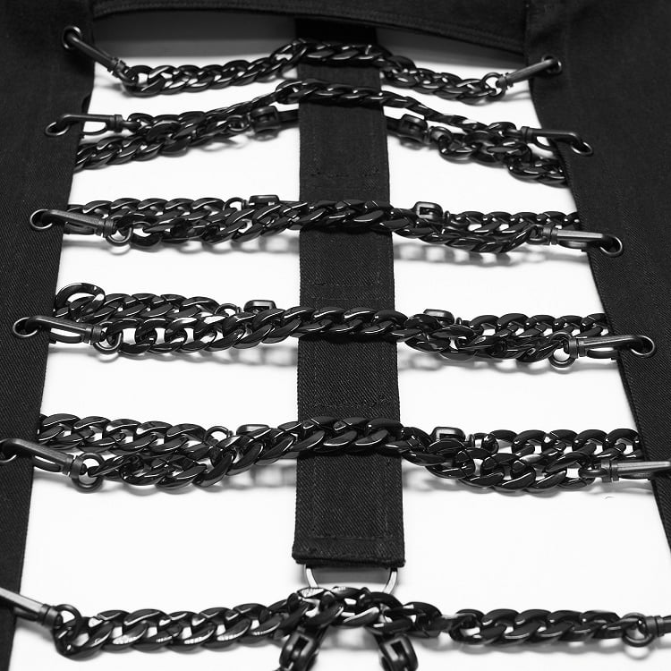 Abyss Chain Stand-Collar Black Men's Punk Vest - Punk Rave