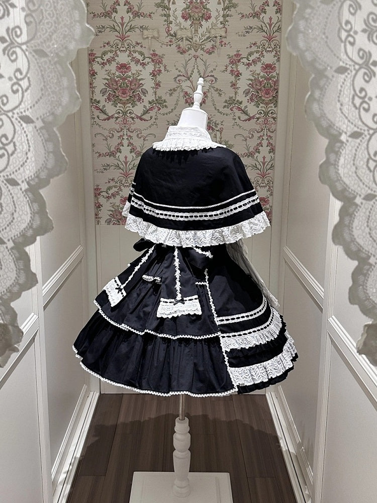 Monochrome Snowflake Cotton JSK Dress with Ruffle Trim