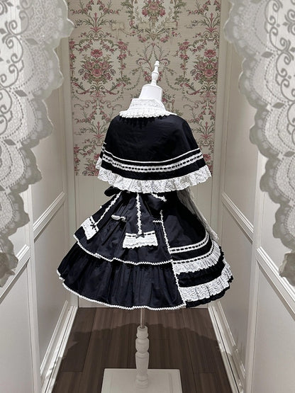 Monochrome Snowflake Cotton JSK Dress with Ruffle Trim