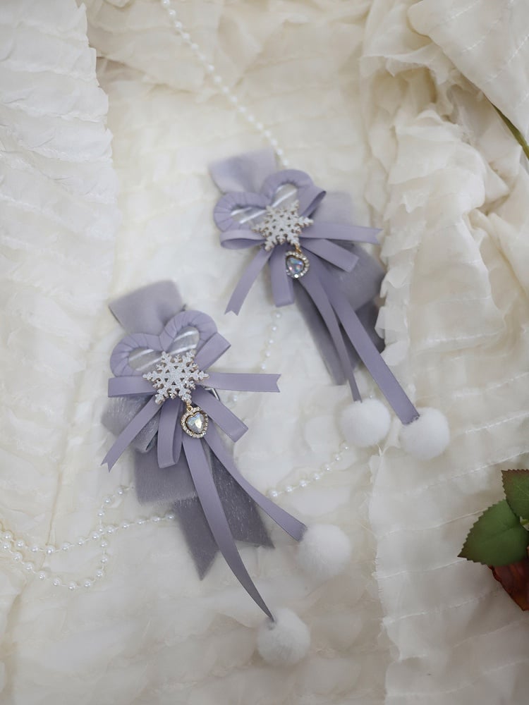 Pink) Heart Clip Snowflake Purple (Pastel Winter Hair Set