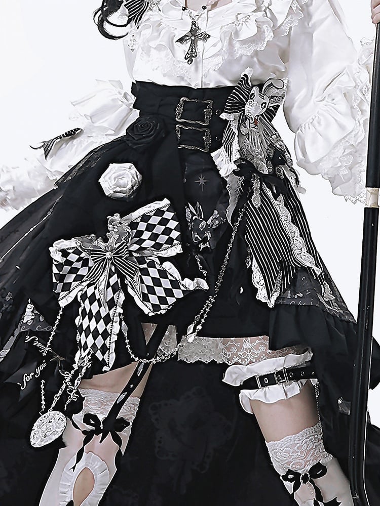 and White Big Black Applique Bow Striped Pattern Bunny Diamond +