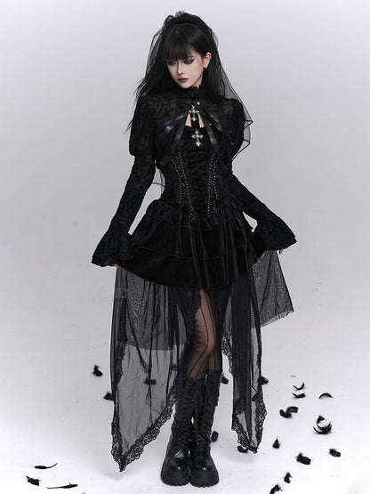 Halloween-Tüllbesatz mit Overlay Gothic-Stufenrock mit abnehmbarer Spitze in Schwarz