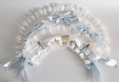 Soft Bonnet Sweet Ruffled Lace Style) (Elegant Blue White