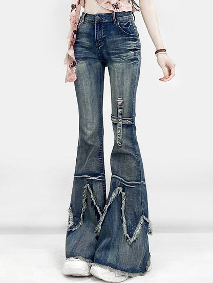 Raw Flare Glamorous Hem Silhouette Jeans Bittersweet Blue