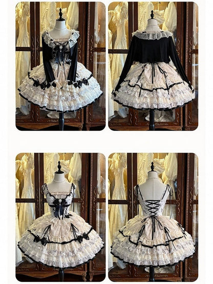 Pearl Lace Short JSK Set with Cardigan and Bow Clip - Mademoiselle Pearl