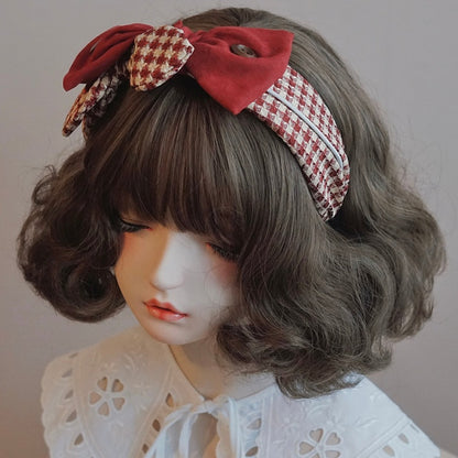 千鳥格子の赤い蝶結びのKCパターン