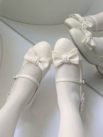 White Bowknot Lolita Shoes with Buckle Strap - Unmissable Berry