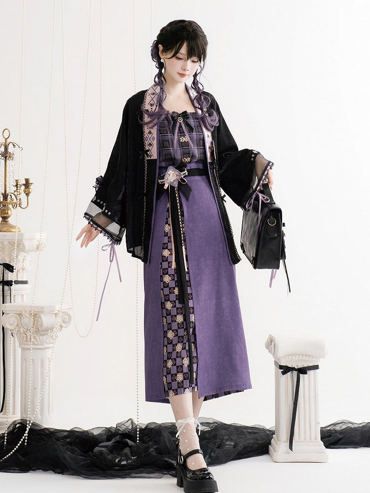 Chinese Hanfu Lolita Purple & Plaid Two-piece Song-style Skirt - Luo Xiu Dong Xiang