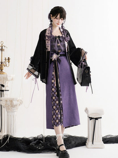 Chinese Hanfu Lolita Purple & Plaid Two-piece Song-style Skirt - Luo Xiu Dong Xiang