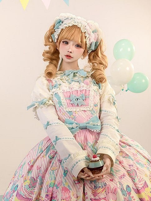 Pan Lolita Blue with White Bunny Accents Ears Collar Blouse Bow Peter and