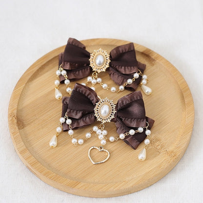 Pair 13 Bowknot Heart Chain Of Colors And Charm Hairclips Bead Gorgeous A