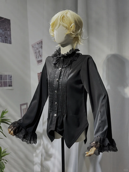 Lolita Ärmel Langes Hemd Prince Black Style Ausschnitt Ouji Rüsche