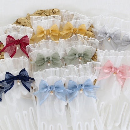 Options Charms Bowknot White Elegant And Lolita Lace Gloves Color With 7 Bead
