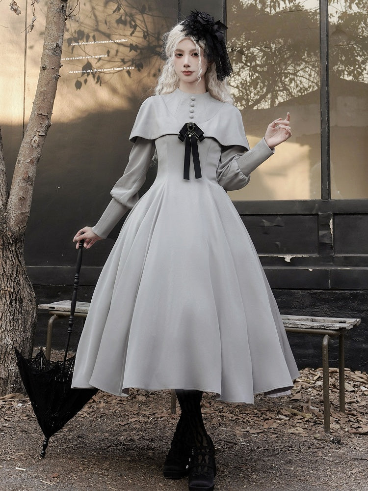 Graues elegantes Cape-Design mit langen Ärmeln, Gothic-Lolita-Kleid
