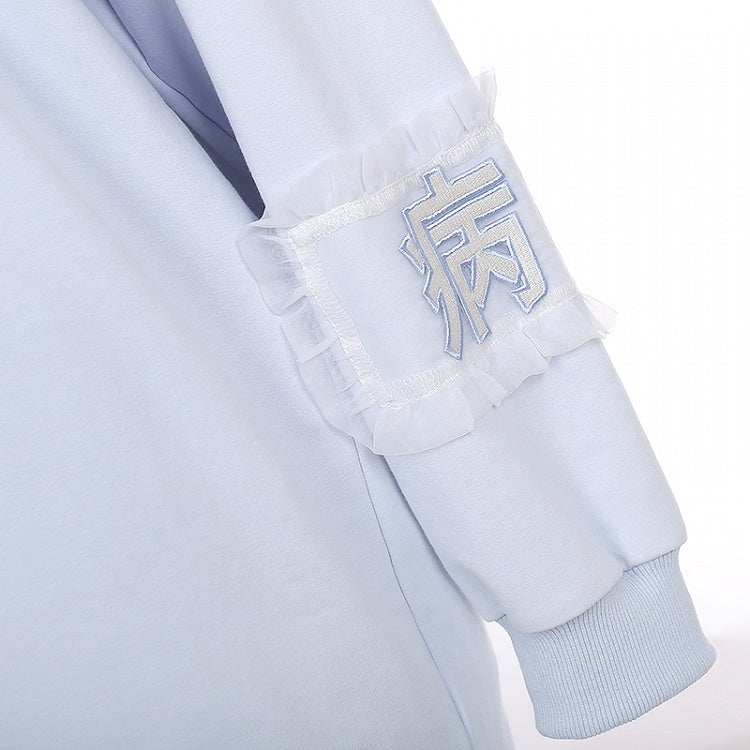 Tenshi Kaiwai Hellblaue Charaktere Schnürdetail Yami Kawaii Hoodie