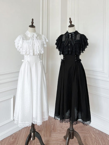 Black/White Lace Cutout Shoulder Jirai Kei Cross Dress - Tan Tuan