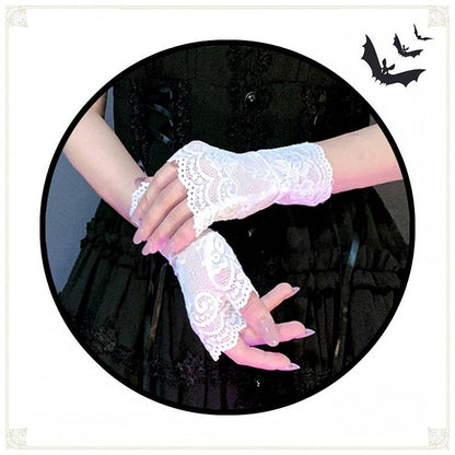 Gloves Fingerless Black/White Lace