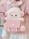 Plush And Pink Canvas Bag Backpack Lamb White Detachable Set