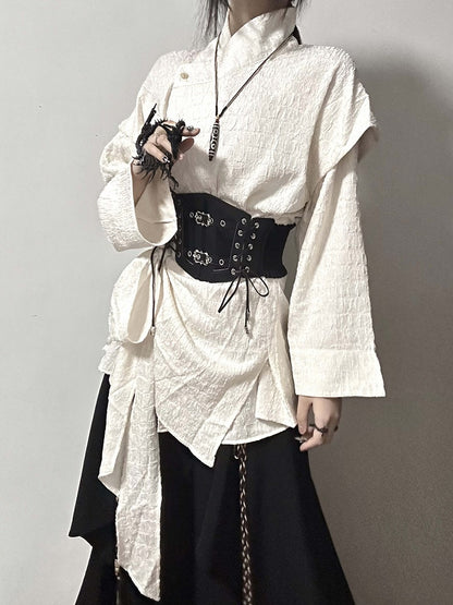 Shirt Design Belt with Two-piece Apricot Black Corset / Fake Lace-up