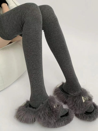 Cute Gray Extended Knee Dark Gray/Black/Black Stockings Over