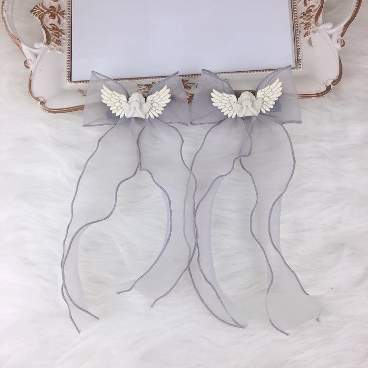 2) Angel with Wing of Sheer Hair Long (Set Bow Clips Ribbons
