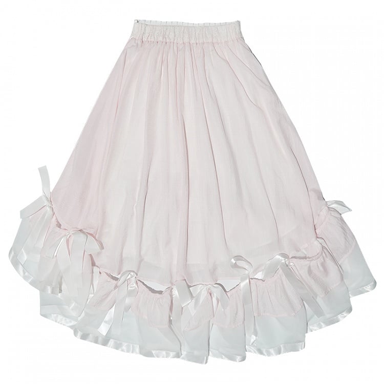 Pink Tea Length High-low Skirt with Bow Accents