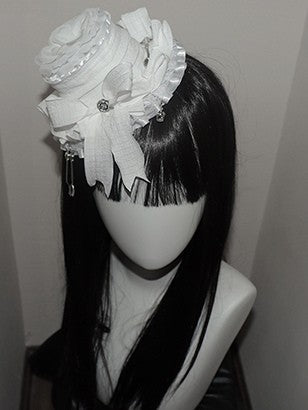 Trim And Decorated Lace Crown White Fork Hat Mini Bowknot Design Scoop
