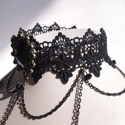 Pendants with Black/White Gothic Antique Lace Cross Choker