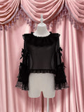 with Black Accents Lace Lolita Bow Bell Sleeves Blouse