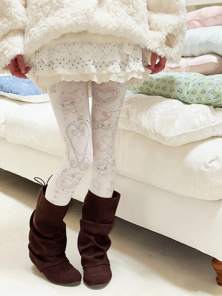 Pastel Cartoon Print Pantyhose