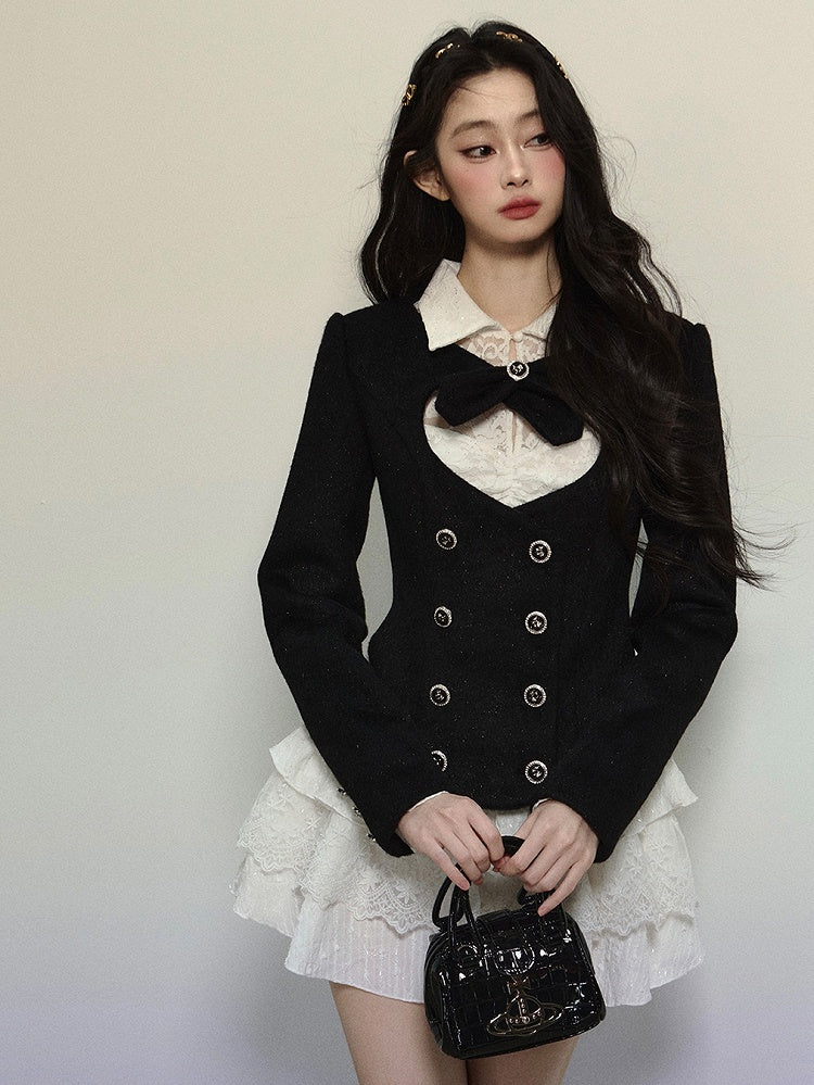 ブラックハート型カットアウトクロップドウールジャケット