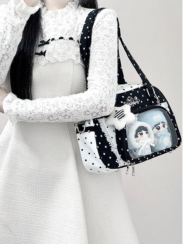 Monochrome Polka Dot Large Ita Crossbody Bag