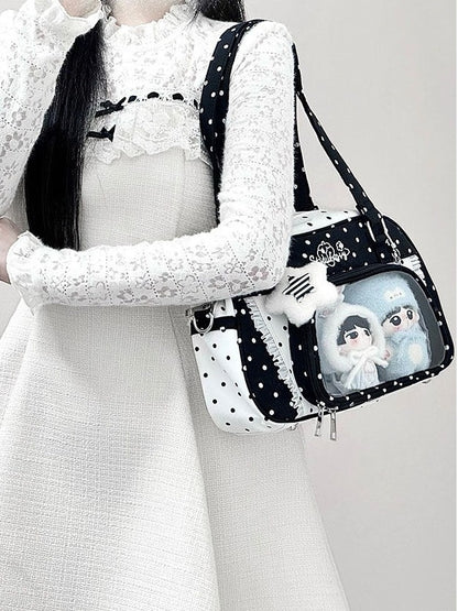 Monochrome Polka Dot Large Ita Crossbody Bag