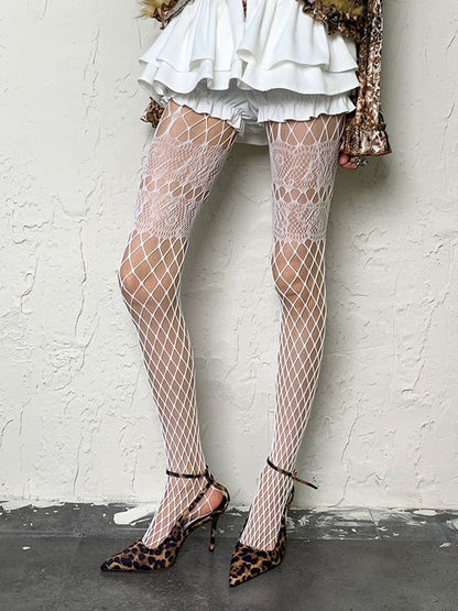 Graue Punk-Netzstrumpfhose mit Hohlsaum