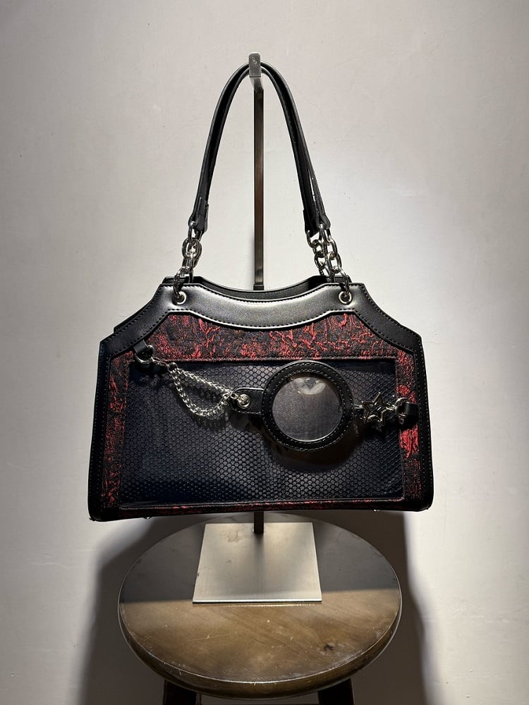 Black & Red Snake Scale PU Ita Shoulder Bag
