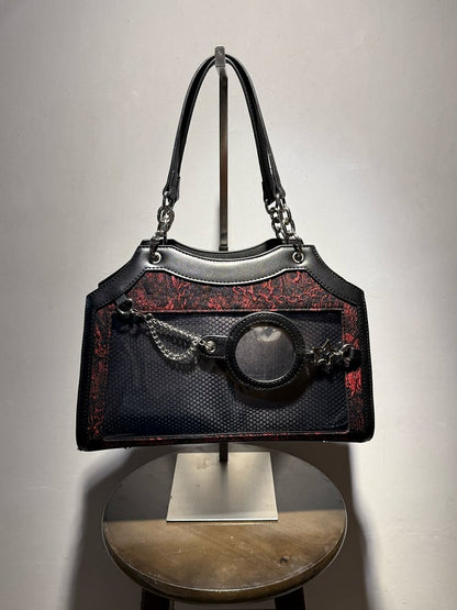 Black & Red Snake Scale PU Ita Shoulder Bag