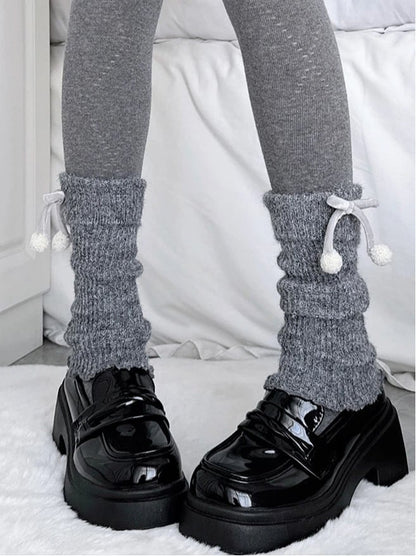 Warmers Leg Pom-Pom Slouchy Bow Gray