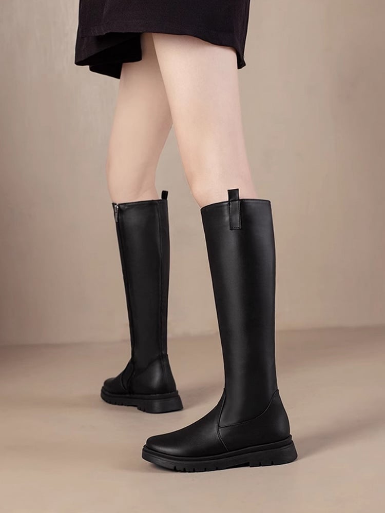 Schwarze Winterstiefel mit Reißverschluss, Verschlussdesign, innen normal/dick, kniehoch