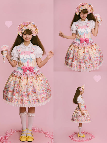 Desserts Gummibärchen Kleid Print und Overall Bär Gelb Lolita
