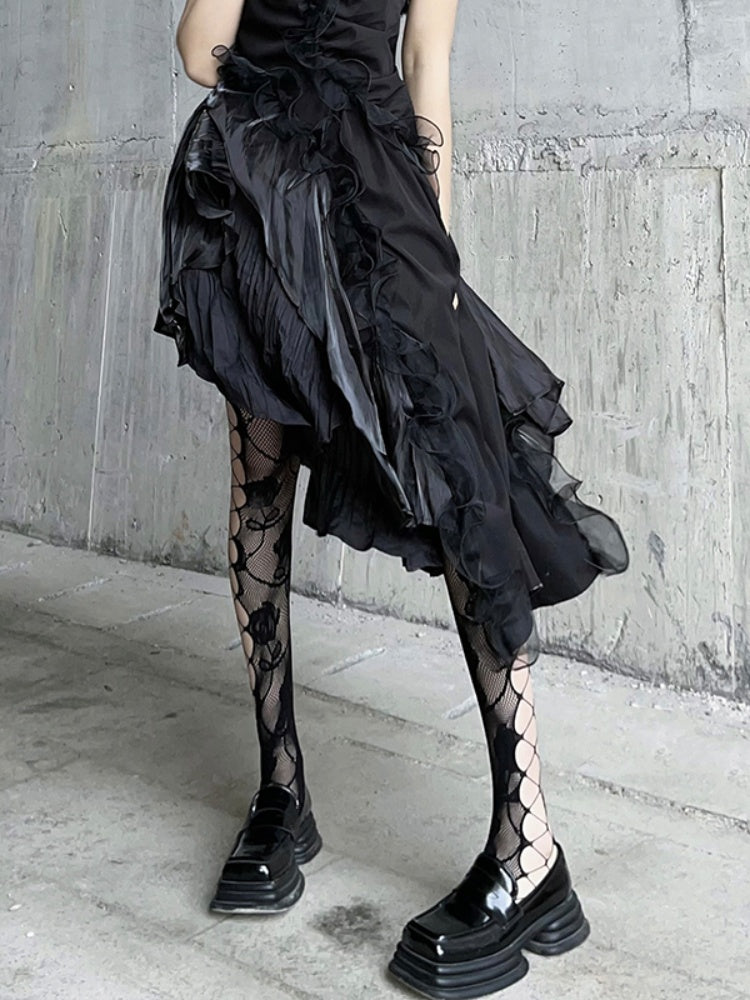 ゴシックブラックロゼットフィッシュネットタイツ